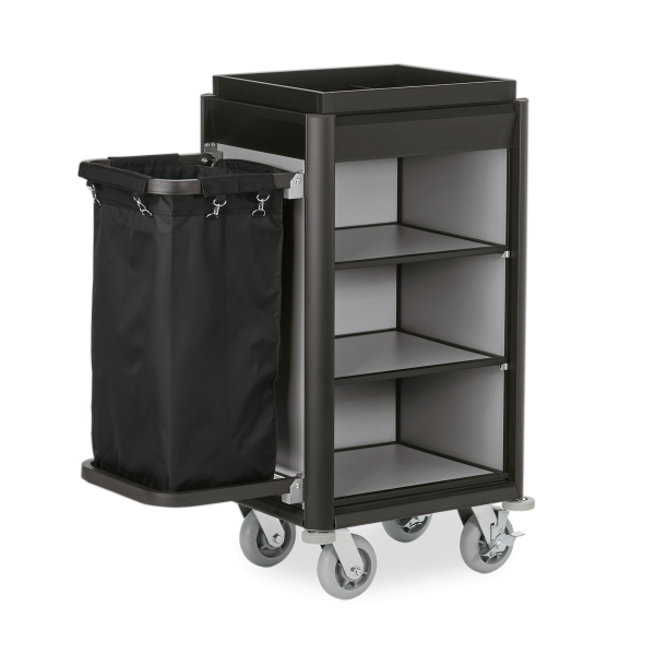Chariot de service de chambre structure aluminium noir - 95 x 55 cm - Aspect aluminium foncé - 1 sac 60 L