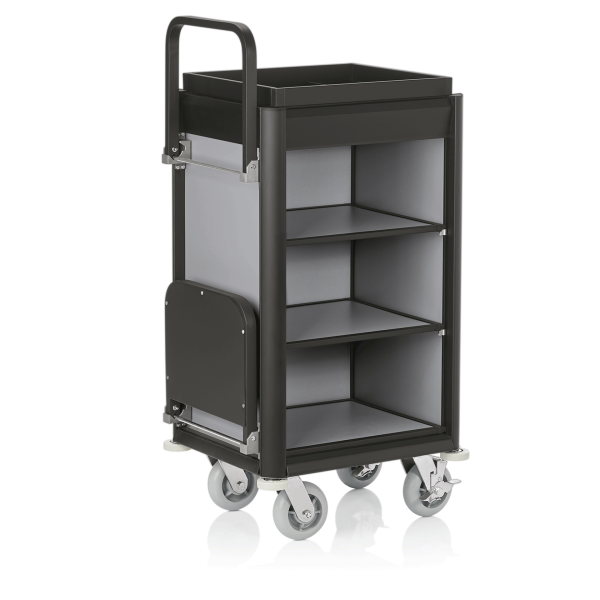 Chariot de service de chambre structure aluminium noir - 95 x 55 cm - Aspect aluminium foncé - 1 sac 60 L