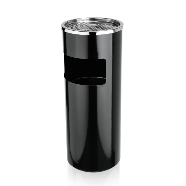 Cendrier sur pied en acier noir poudré - Partie supérieure inox - Ø 25 x 60 cm