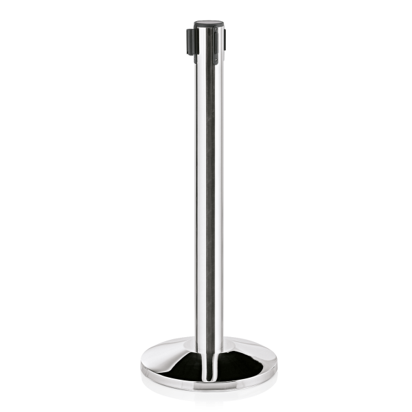 Poteau de sécurité inox poli avec sangle rouge intégrée de 450 cm - Hauteur 95 cm (lot de 2)