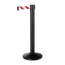 Poteau de sécurité acier noir poudré - Sangle rouge et blanche de 5 mètres - Hauteur 91,5 cm (lot de 2)