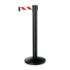 Poteau de sécurité acier noir poudré - Sangle rouge et blanche de 5 mètres - Hauteur 91,5 cm (lot de 2)