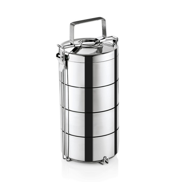 Box de transport isotherme inox - 4 inserts alimentaires 0,9 L - Ø 16 cm