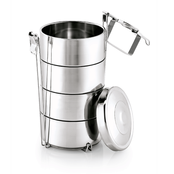 Box de transport isotherme inox - 4 inserts alimentaires 0,9 L - Ø 16 cm