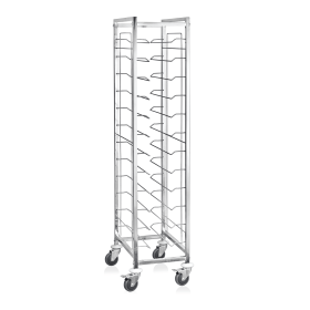 Chariot à glissières inox avec sécurité pour 12 plateaux