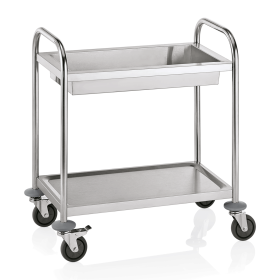 Chariot inox de service avec bac de nettoyage