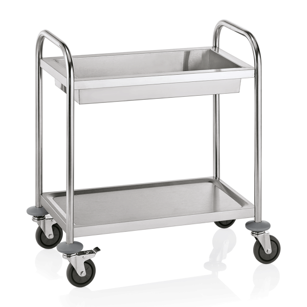 Chariot inox de service avec bac de nettoyage
