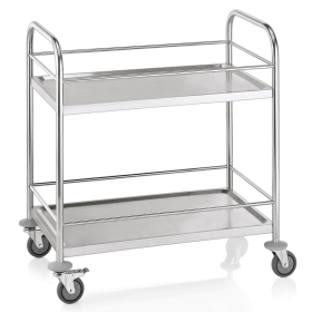Chariot de service inox - 2 tablettes avec barre de sécurité - 85 x 53 x 95 cm
