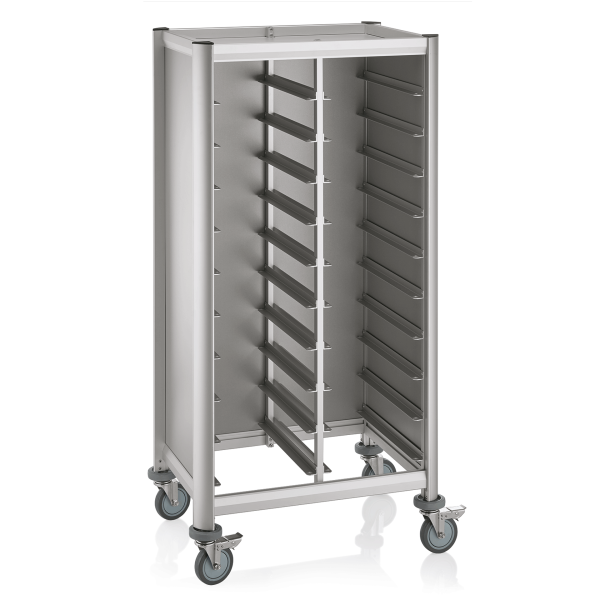 Chariot à plateaux double GN 1/1 en MDF argenté - 2 x 10 plateaux GN