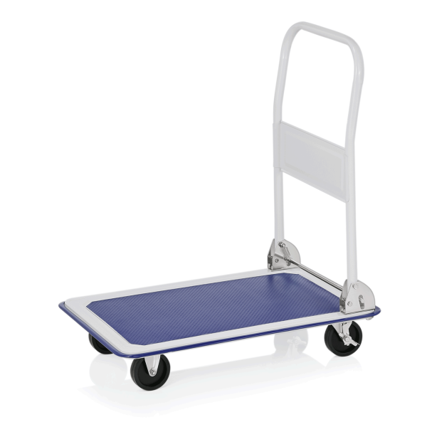 Chariot à plate-forme pliable en polypropylène bleu et inox chromé - 74 x 48 cm