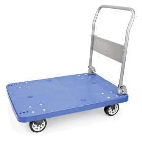 Chariot à plate-forme pliable en polypropylène bleu et inox - 89 x 60 cm
