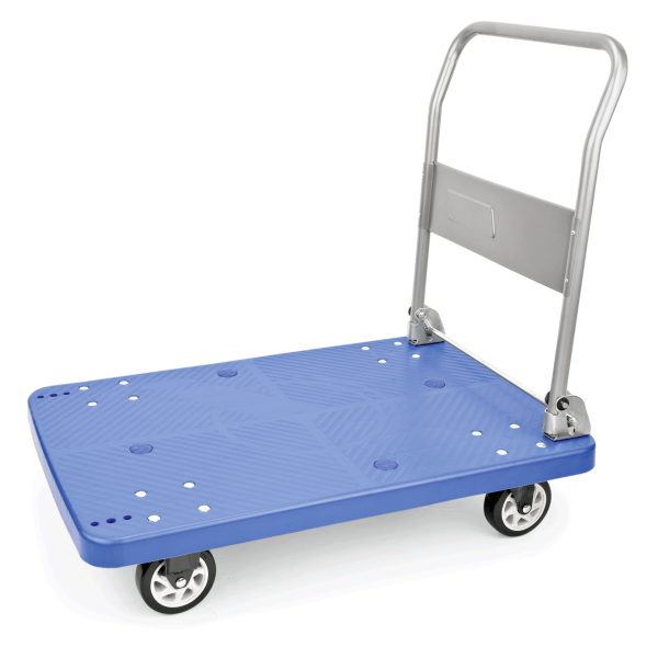 Chariot à plate-forme pliable en polypropylène bleu et inox - 89 x 60 cm