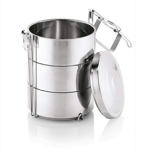 Box de transport isotherme inox - 3 inserts alimentaires 0,9 L - Ø 16 cm