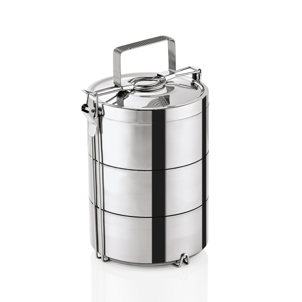 Box de transport isotherme inox - 3 inserts alimentaires 0,6 L - Ø 14 cm