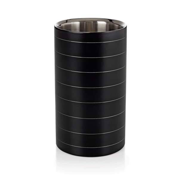 Rafraîchisseur de bouteille inox chromé revêtement noir poudré - Ø 11,5 cm - Hauteur 20 cm