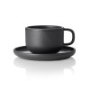 Tasse en grès - 220 ml - Avec soucoupe - Série One Midnight (lot de 6)