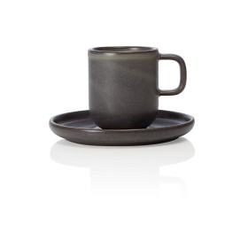 Tasse à espresso en grès - 90 ml - Avec soucoupe - Série One Stone Grey (lot de 6)