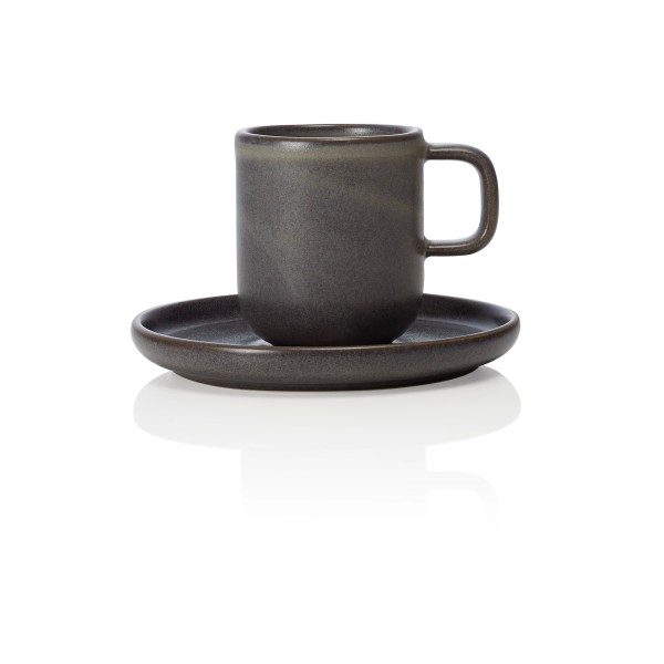 Tasse à espresso en grès - 90 ml - Avec soucoupe - Série One Stone Grey (lot de 6)