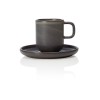 Tasse à espresso en grès - 90 ml - Avec soucoupe - Série One Stone Grey (lot de 6)