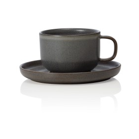 Tasse en grès - 220 ml - Avec soucoupe - Série One Stone Grey (lot de 6)
