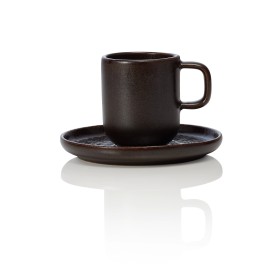 Tasse à espresso en grès - 90 ml - Avec soucoupe - Série One Metallic Brown (lot de 6)