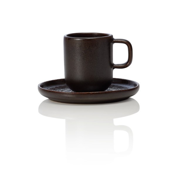 Tasse à espresso en grès - 90 ml - Avec soucoupe - Série One Metallic Brown (lot de 6)