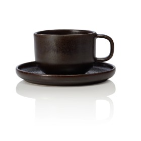 Tasse en grès - 220 ml - Avec soucoupe - Série One Metallic Brown (lot de 6)