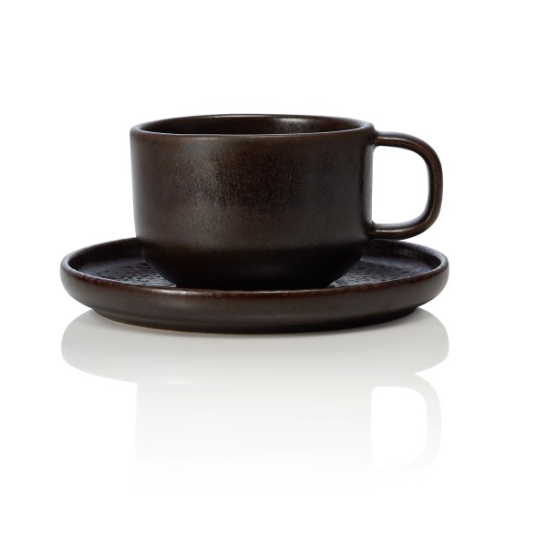 Tasse en grès - 220 ml - Avec soucoupe - Série One Metallic Brown (lot de 6)
