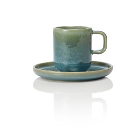 Tasse à espresso en grès - 90 ml - Avec soucoupe - Série One Myrtle Green (lot de 6)