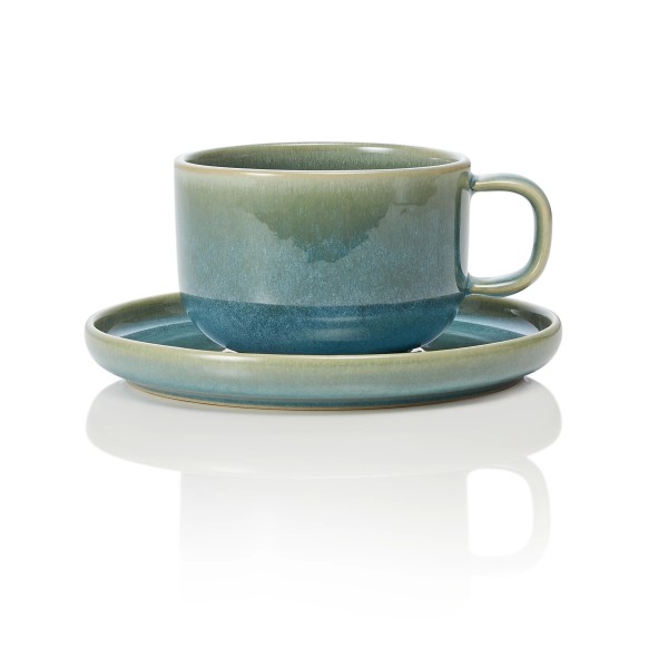 Tasse en grès - 220 ml - Avec soucoupe - Série One Myrtle Green (lot de 6)