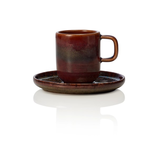 Tasse à espresso en grès - 90 ml - Avec soucoupe - Série One Amazonas (lot de 6)