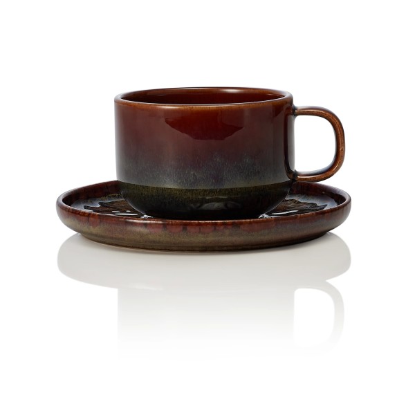 Tasse en grès - 220 ml - Avec soucoupe - Série One Amazonas (lot de 6)