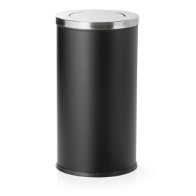 Poubelle revêtement noir poudré - Avec couvercle basculant - 80 L - Ø 38 cm