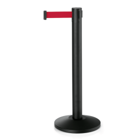 Poteau de sécurité acier noir poudré - Sangle rouge 450 cm - Hauteur 95 cm (lot de 2)