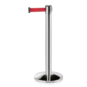 Poteau de sécurité inox poli avec sangle rouge intégrée de 450 cm - Hauteur 95 cm (lot de 2)