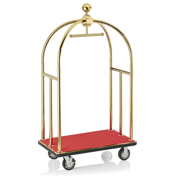 Chariot à bagages inox chromé titane or avec penderie - 112 x 60 cm - Tapis rouge - Max 150 kg