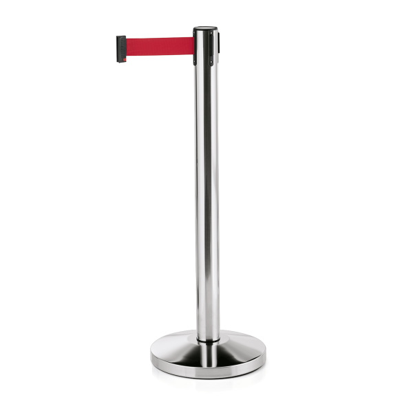 Poteau de sécurité inox poli - Sangle rouge 2 mètres - Hauteur 90 cm (lot de 2)