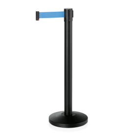 Poteau de sécurité acier noir poudré - Sangle bleue de 2 mètres - Hauteur 90 cm (lot de 2)