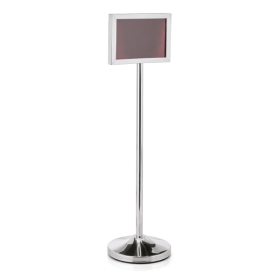Présentoir d'information inox chromé poli - Hauteur 120 cm - Format A4 horizontal