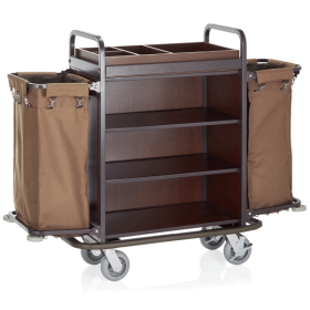 Chariot de service de chambre en bois plaqué - 146 x 50 cm - 3 étagères - 2 sacs 70 L