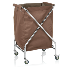 Chariot à linge pliable inox chromé - 60 x 60 cm - Sac polyester marron 190 L