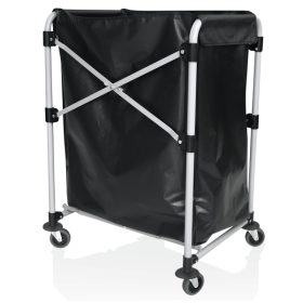 Chariot à linge en fer noir poudré avec sac en PVC - 66 x 50 cm
