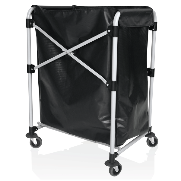 Chariot à linge en fer noir poudré avec sac en PVC - 66 x 50 cm