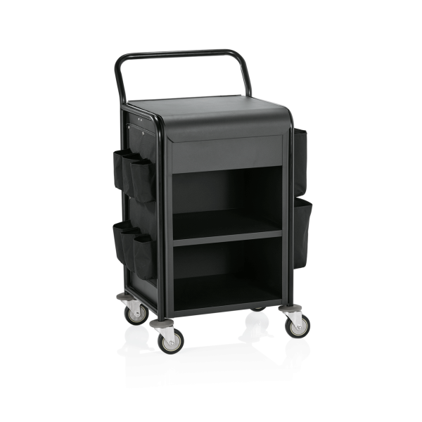 Chariot de service de chambre en aluminium noir - 56 x 54 cm