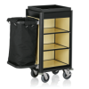 Chariot de service de chambre structure aluminium noir - 95 x 55 cm - Aspect bois clair - 1 sac 60 L