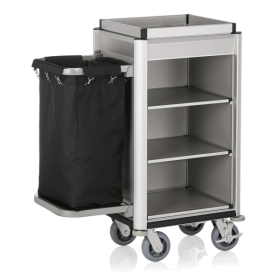 Chariot de service de chambre structure aluminium - 95 x 55 cm - Aspect aluminium - 1 sac 60 L