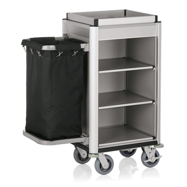 Chariot de service de chambre structure aluminium - 95 x 55 cm - Aspect aluminium - 1 sac 60 L
