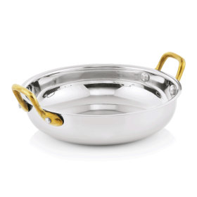 Bol de service inox chromé avec poignées laiton - Ø 24 cm