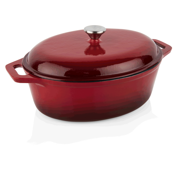 Cocotte ovale fonte émaillée rouge bordeaux 33,5 x 26,5 cm – Contenance 5,2 L