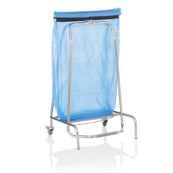 Support inox pour sacs poubelle - 65 x 50 cm - Avec pédale et roulettes